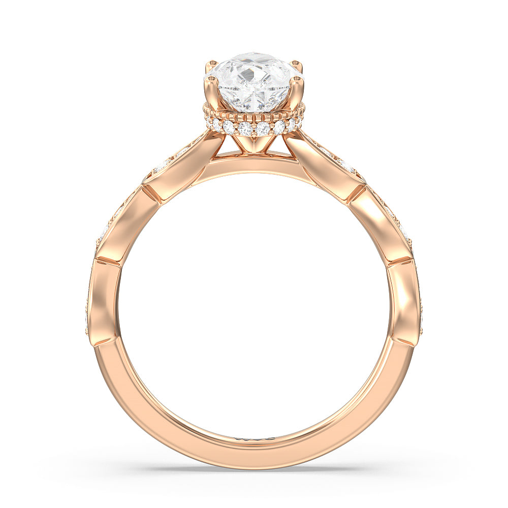 Petal Hidden Halo Engagement Ring with Pear Cut Diamond in 14KT Rose Gold view 2
