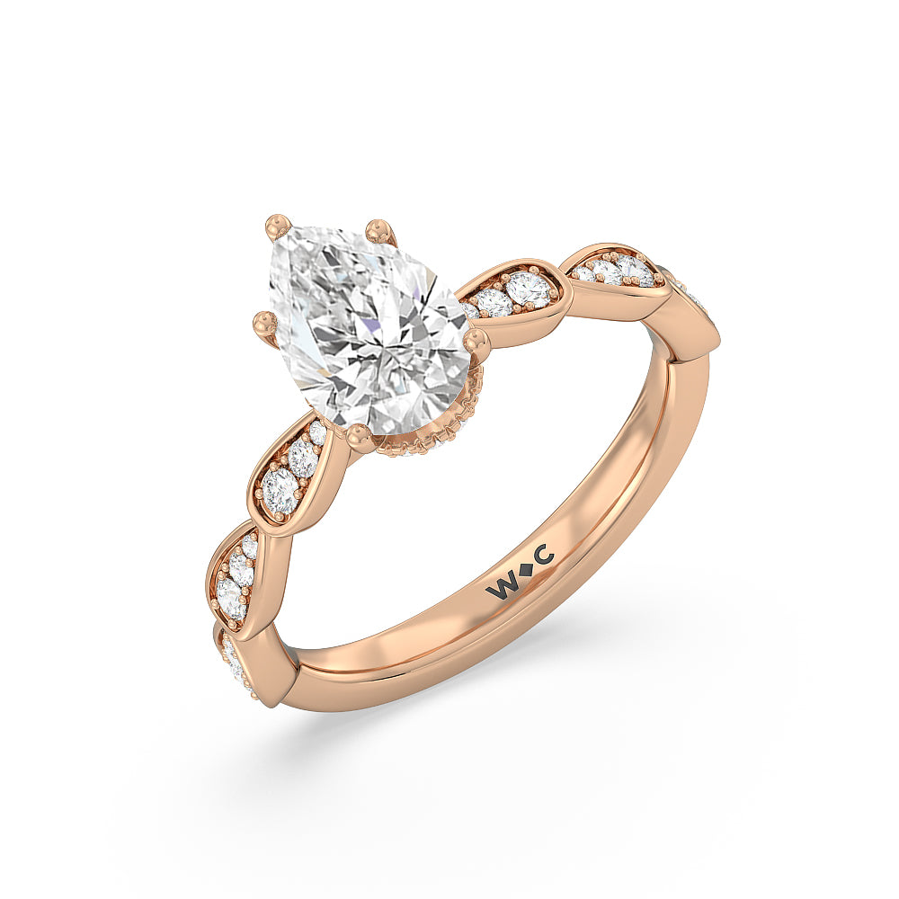 Petal Hidden Halo Engagement Ring with Pear Cut Diamond in 14KT Rose Gold view 3
