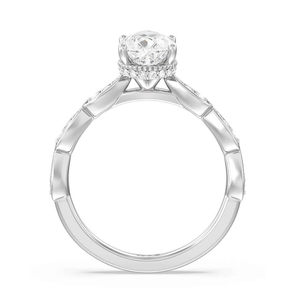 Petal Hidden Halo Engagement Ring with Pear Cut Diamond in 14KT Platinum view 2
