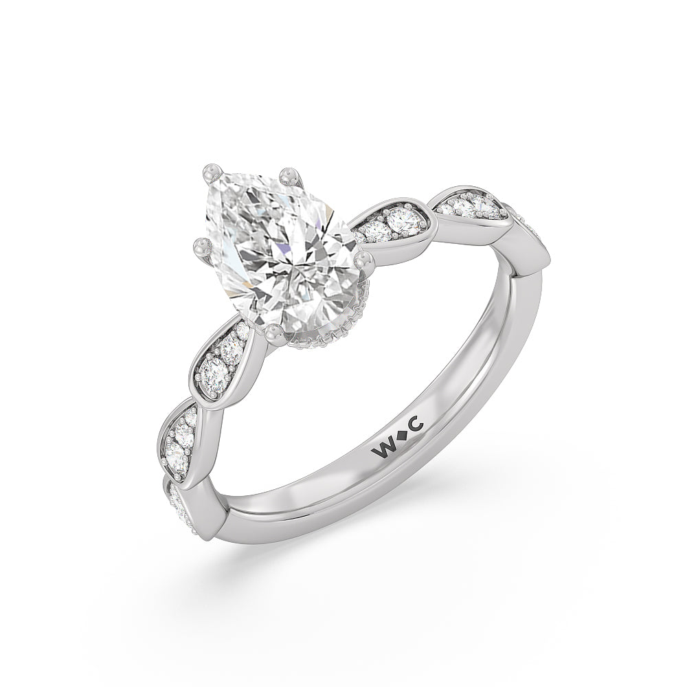Petal Hidden Halo Engagement Ring with Pear Cut Diamond in 14KT Platinum view 3
