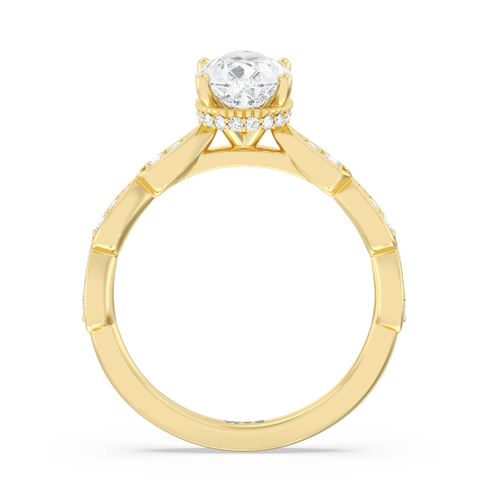 Petal Hidden Halo Engagement Ring with Pear Cut Diamond in 14KT Yellow Gold view 2
