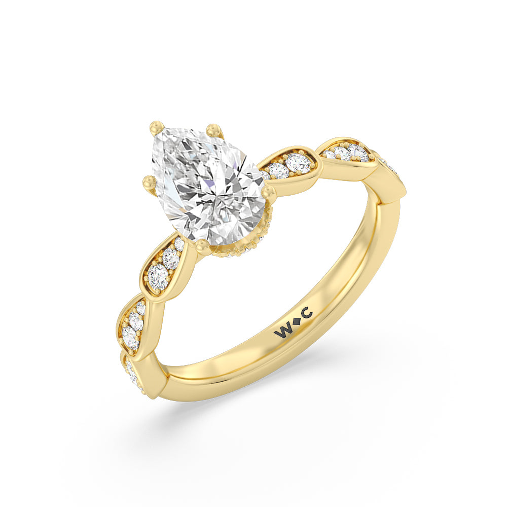 Petal Hidden Halo Engagement Ring with Pear Cut Diamond in 14KT Yellow Gold view 3
