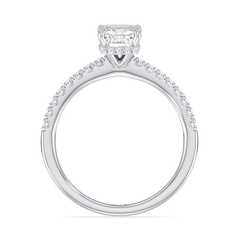 Emerald Cut Petite Pave Hidden Halo Engagement Ring (E+ VVS+) with Lab Grown Diamond in 14KT Platinum view 2
