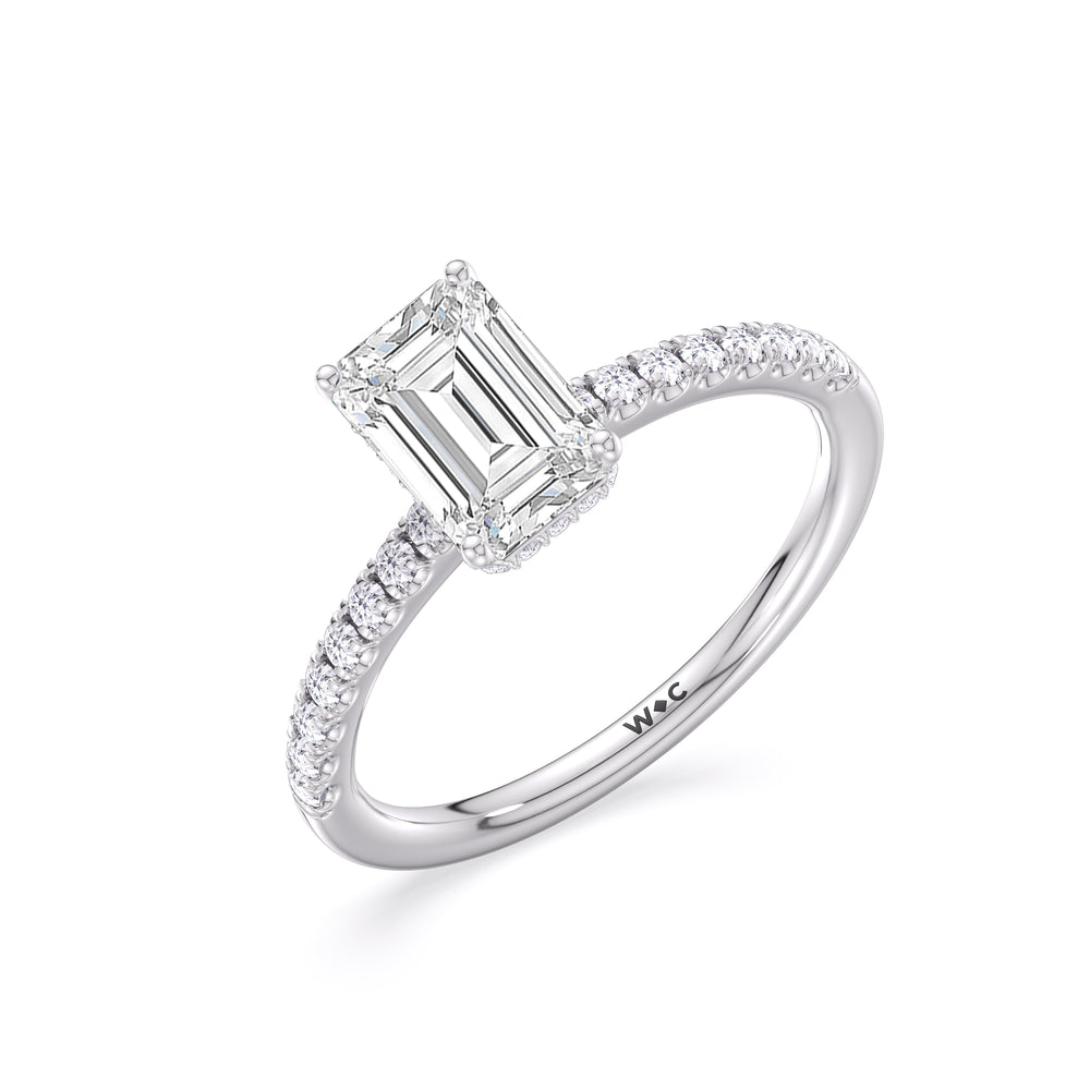 Emerald Cut Petite Pave Hidden Halo Engagement Ring (E+ VVS+) with Lab Grown Diamond in 14KT Platinum view 3
