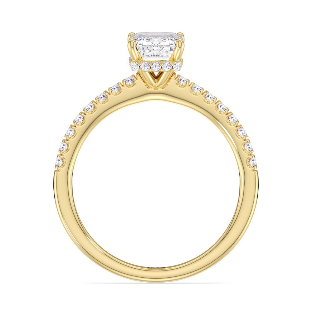 Emerald Cut Petite Pave Hidden Halo Engagement Ring (E+ VVS+) with Lab Grown Diamond in 14KT Yellow Gold view 2
