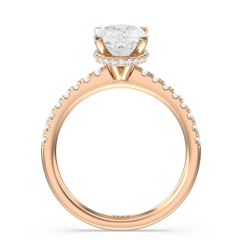 Fine Petite Pave Hidden Halo Engagement Ring with Oval Cut Diamond in 14KT Rose Gold view 2

