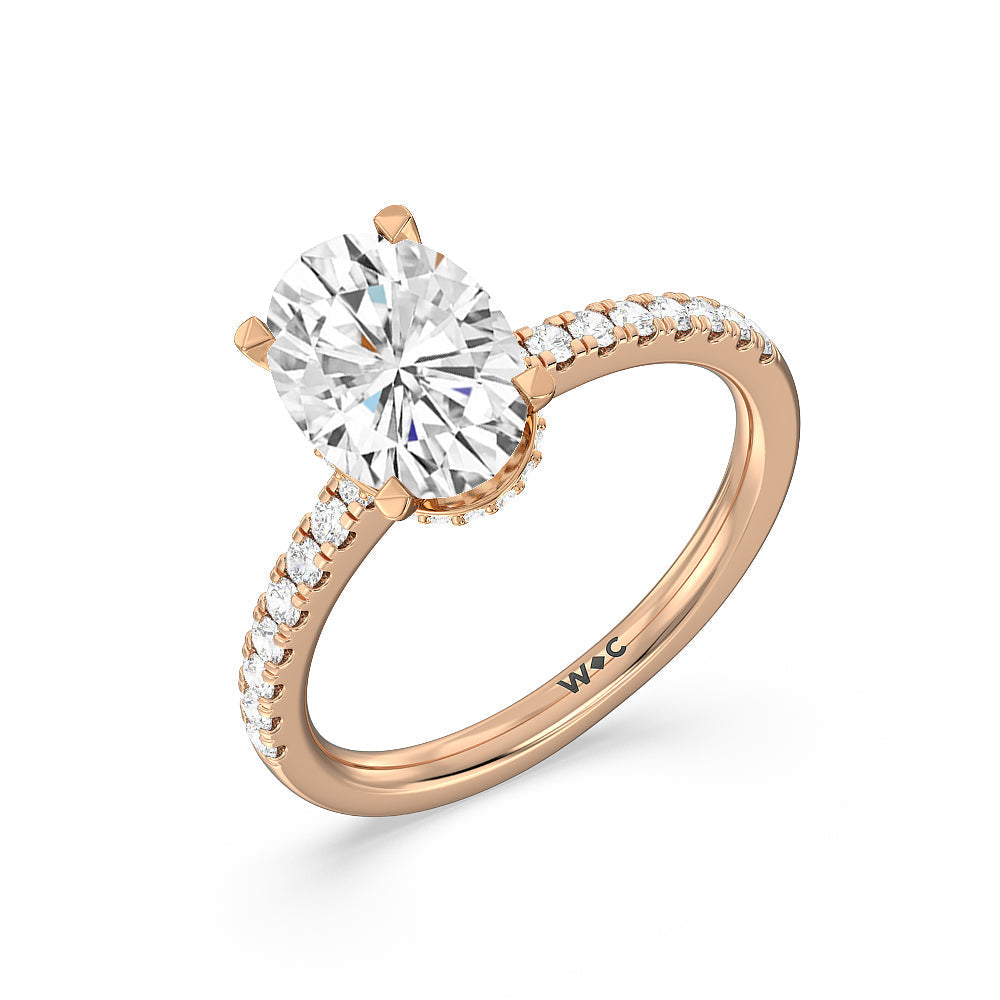 Fine Petite Pave Hidden Halo Engagement Ring with Oval Cut Diamond in 14KT Rose Gold view 3
