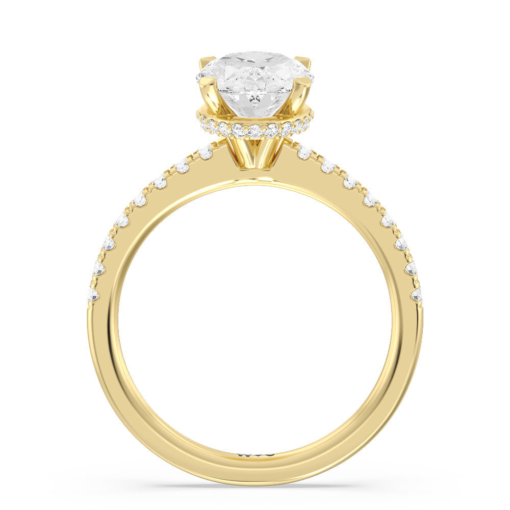 Fine Petite Pave Hidden Halo Engagement Ring with Oval Cut Diamond in 14KT Yellow Gold view 2
