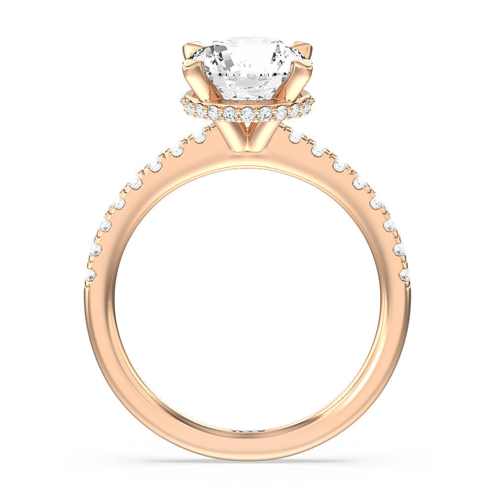 Fine Petite Pave Hidden Halo Engagement Ring with Round Cut Diamond in 14KT Rose Gold view 2
