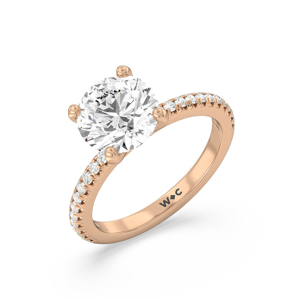 Fine Petite Pave Hidden Halo Engagement Ring with Round Cut Diamond in 14KT Rose Gold view 3
