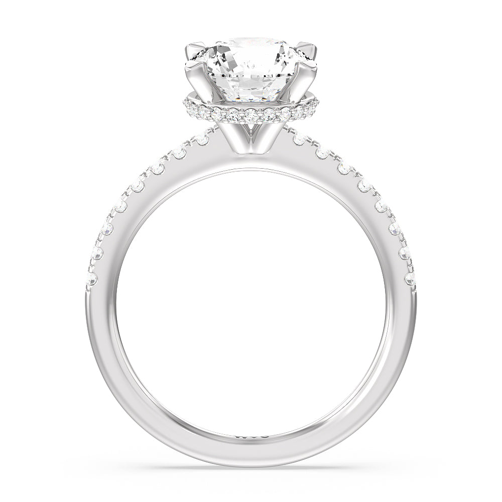 Fine Petite Pave Hidden Halo Engagement Ring with Round Cut Diamond in 14KT Platinum view 2
