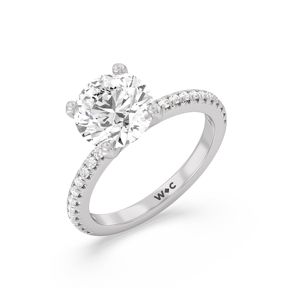 Fine Petite Pave Hidden Halo Engagement Ring with Round Cut Diamond in 14KT Platinum view 3
