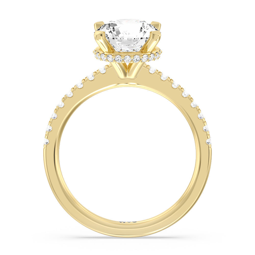 Fine Petite Pave Hidden Halo Engagement Ring with Round Cut Diamond in 14KT Yellow Gold view 2
