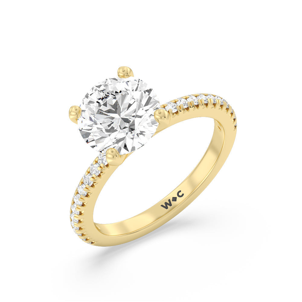Fine Petite Pave Hidden Halo Engagement Ring with Round Cut Diamond in 14KT Yellow Gold view 3
