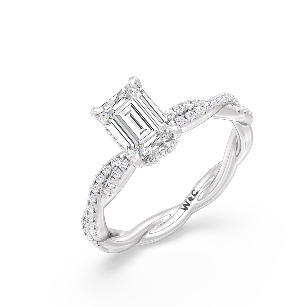 Twisted Vine Hidden Halo Engagement Ring with Emerald Cut Diamond in 14KT Platinum view 3
