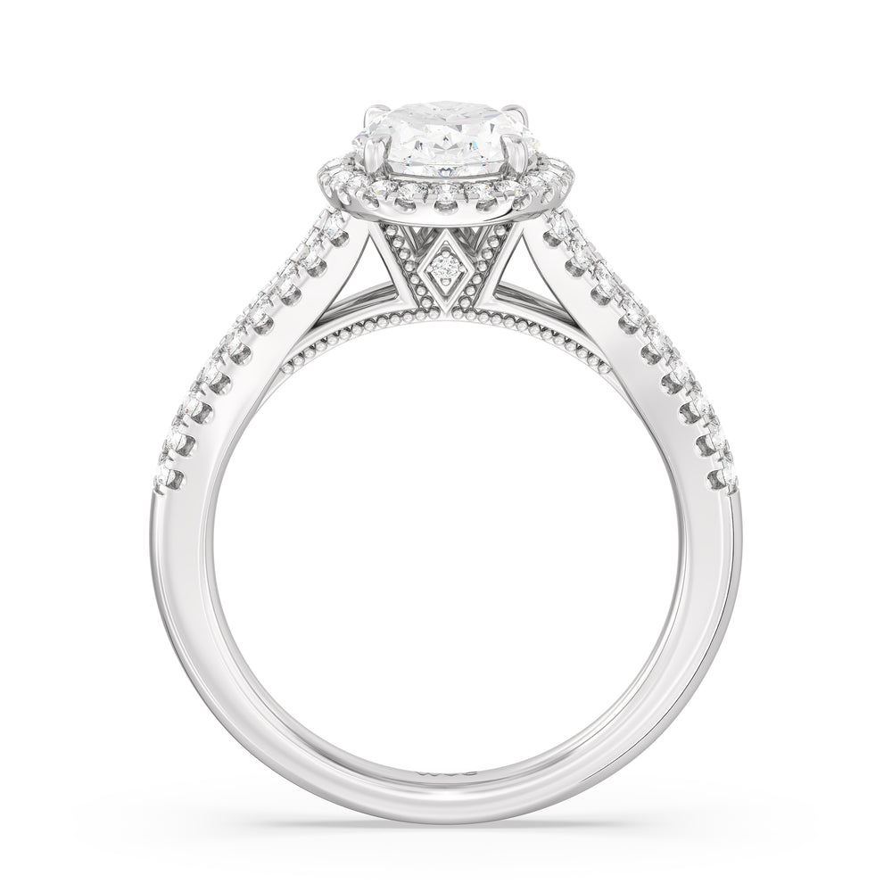 Oval Cut Split Shank Hidden Accent Halo Engagement Ring with Lab Grown Diamond in 14KT Platinum view 2
