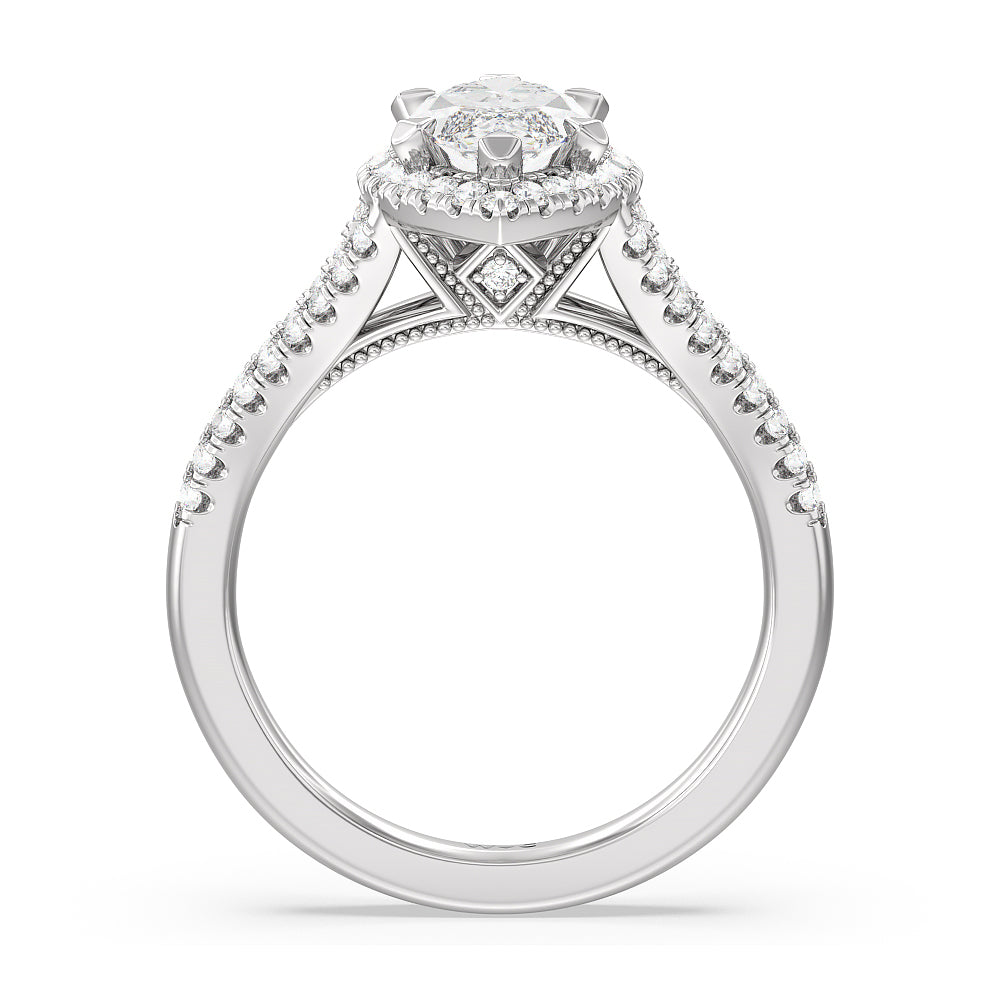 Marquise Cut Split Shank Hidden Accent Halo Engagement Ring with Lab Grown Diamond in 14KT Platinum view 2
