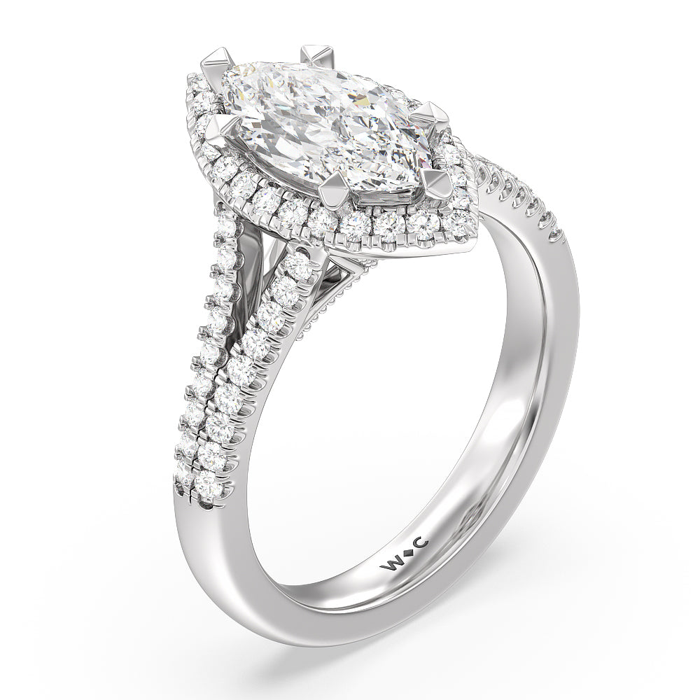 Marquise Cut Split Shank Hidden Accent Halo Engagement Ring with Lab Grown Diamond in 14KT Platinum view 3
