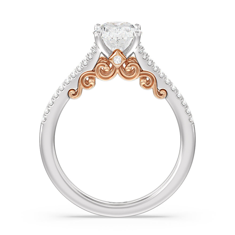 Split Shank Hidden Accent Engagement Ring with Oval Cut Diamond in 14KT White & Rose Gold view 2
