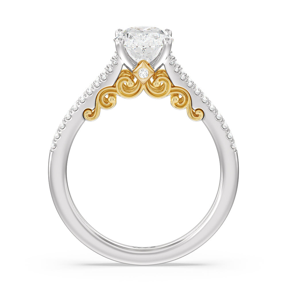Split Shank Hidden Accent Engagement Ring with Oval Cut Diamond in 14KT White & Yellow Gold view 2
