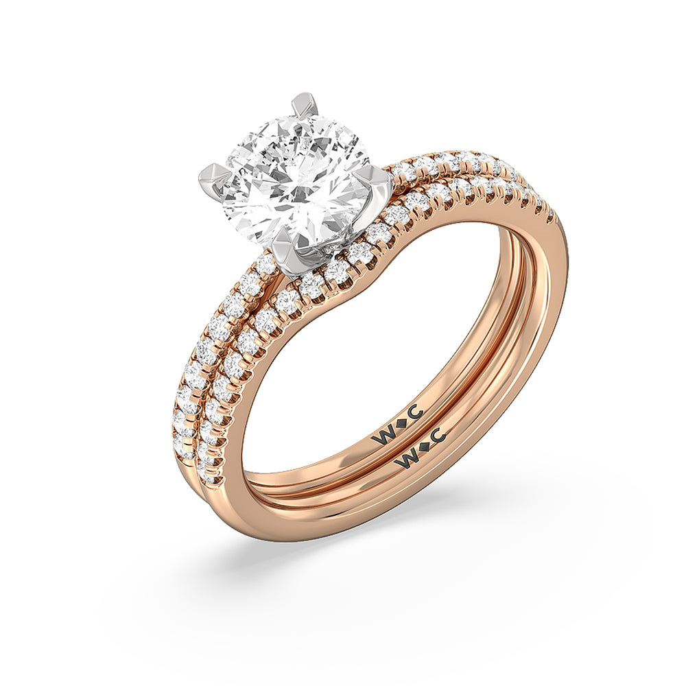 Hidden Heart Pave Diamond Wedding Band with 18KT Rose Gold Cut Diamond in 14KT Rose Gold view 3
