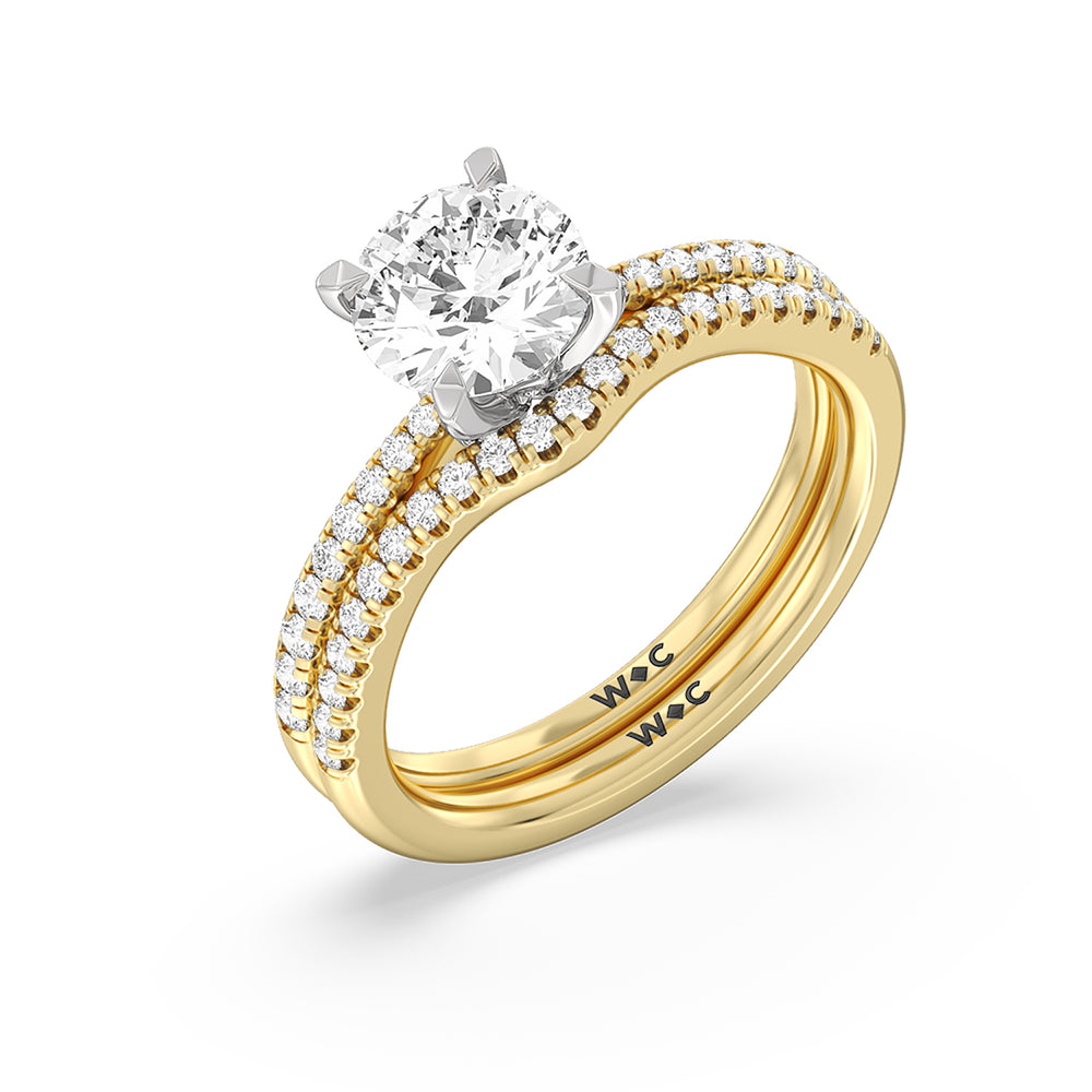 Hidden Heart Pave Diamond Wedding Band with 18KT Yellow Gold Cut Diamond in 14KT Yellow Gold view 3
