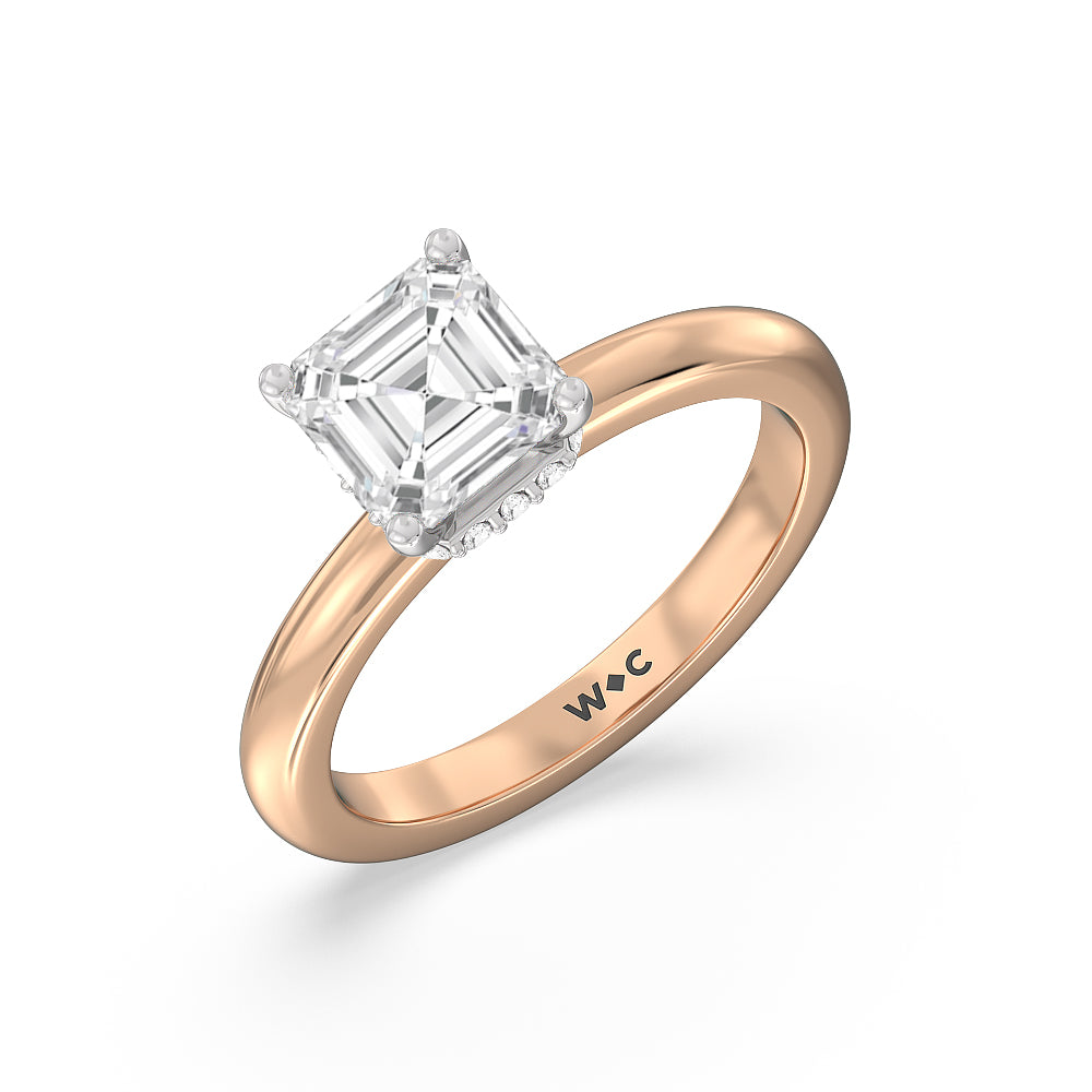 Asscher Cut Modern Fine Line Hidden Halo Engagement Ring (E+ VVS+) with Lab Grown Diamond in 14KT White & Rose Gold view 3
