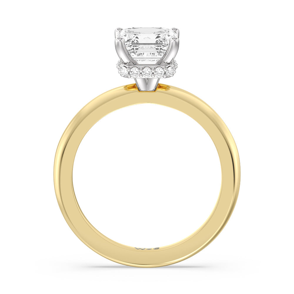 Asscher Cut Modern Fine Line Hidden Halo Engagement Ring (E+ VVS+) with Lab Grown Diamond in 14KT White & Yellow Gold view 2
