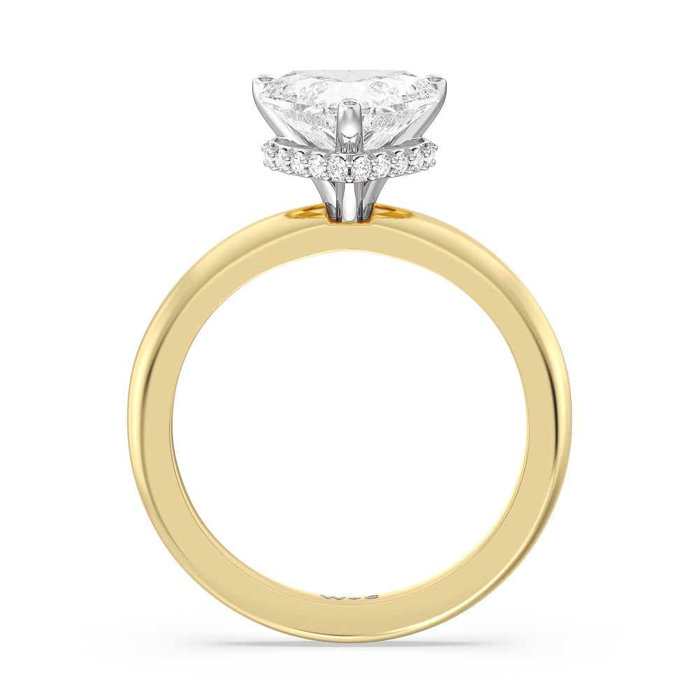 Heart Cut Modern Fine Line Hidden Halo Engagement Ring with Lab Grown Diamond in 14KT White & Yellow Gold view 2
