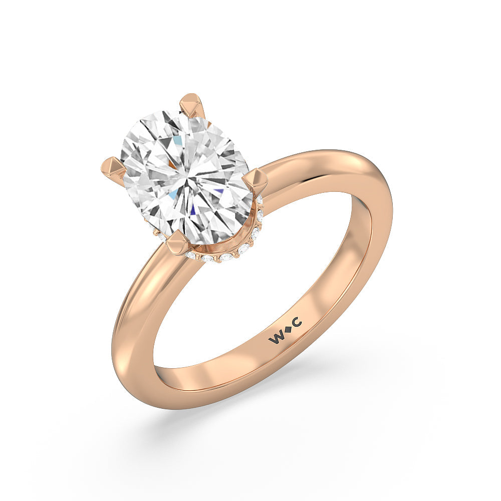 Oval Cut Modern Fine Line Hidden Halo Engagement Ring (E+ VVS+) with Lab Grown Diamond in 14KT White & Rose Gold view 3

