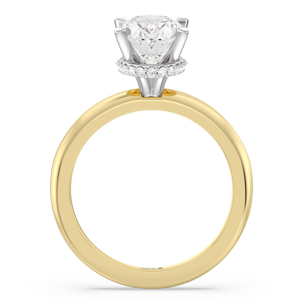 2.41ct Oval Modern Fine Line Hidden Halo Engagement Ring with 2 1/2 Cut Diamond in 14KT Oval view 2
