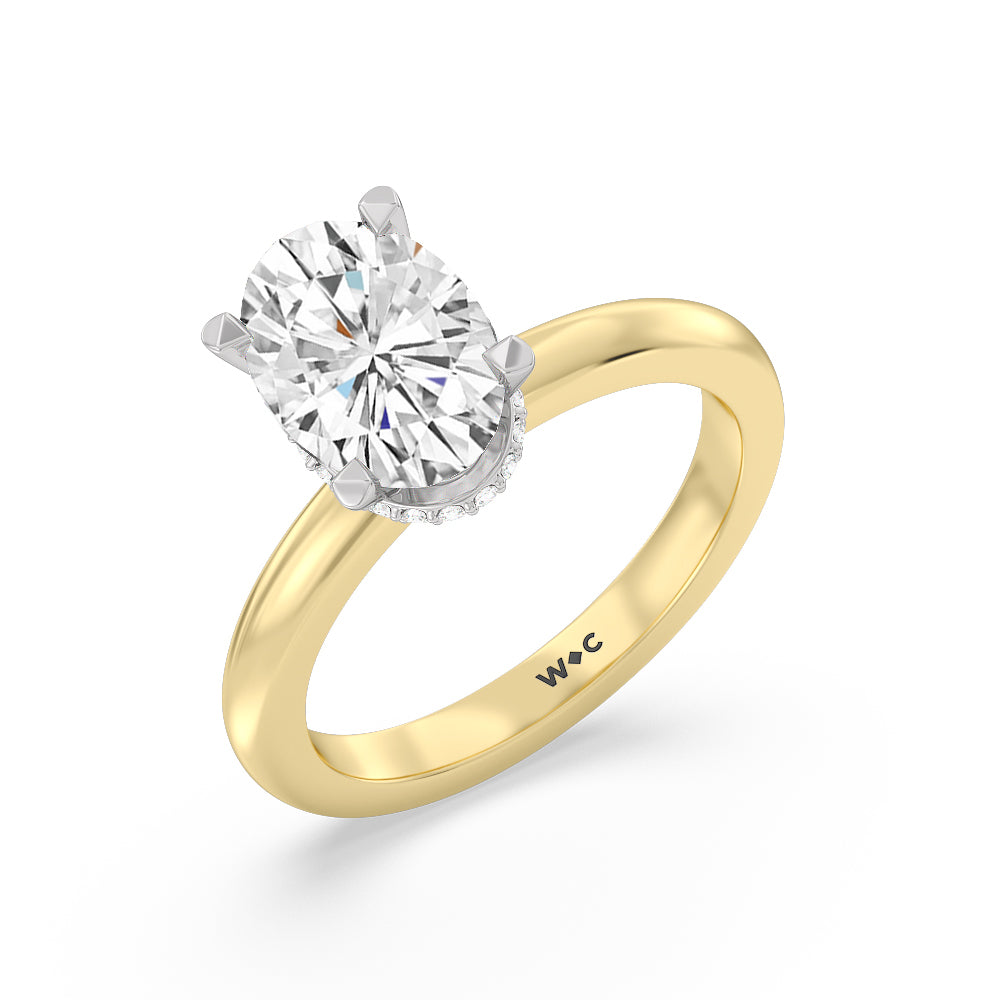 2.41ct Oval Modern Fine Line Hidden Halo Engagement Ring with 2 1/2 Cut Diamond in 14KT Oval view 3

