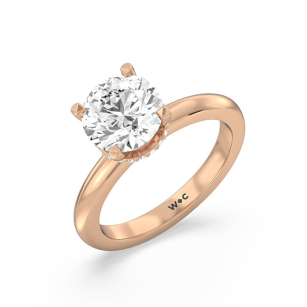 Round Cut Modern Fine Line Hidden Halo Engagement Ring (E+ VVS+) with Lab Grown Diamond in 14KT White & Rose Gold view 3
