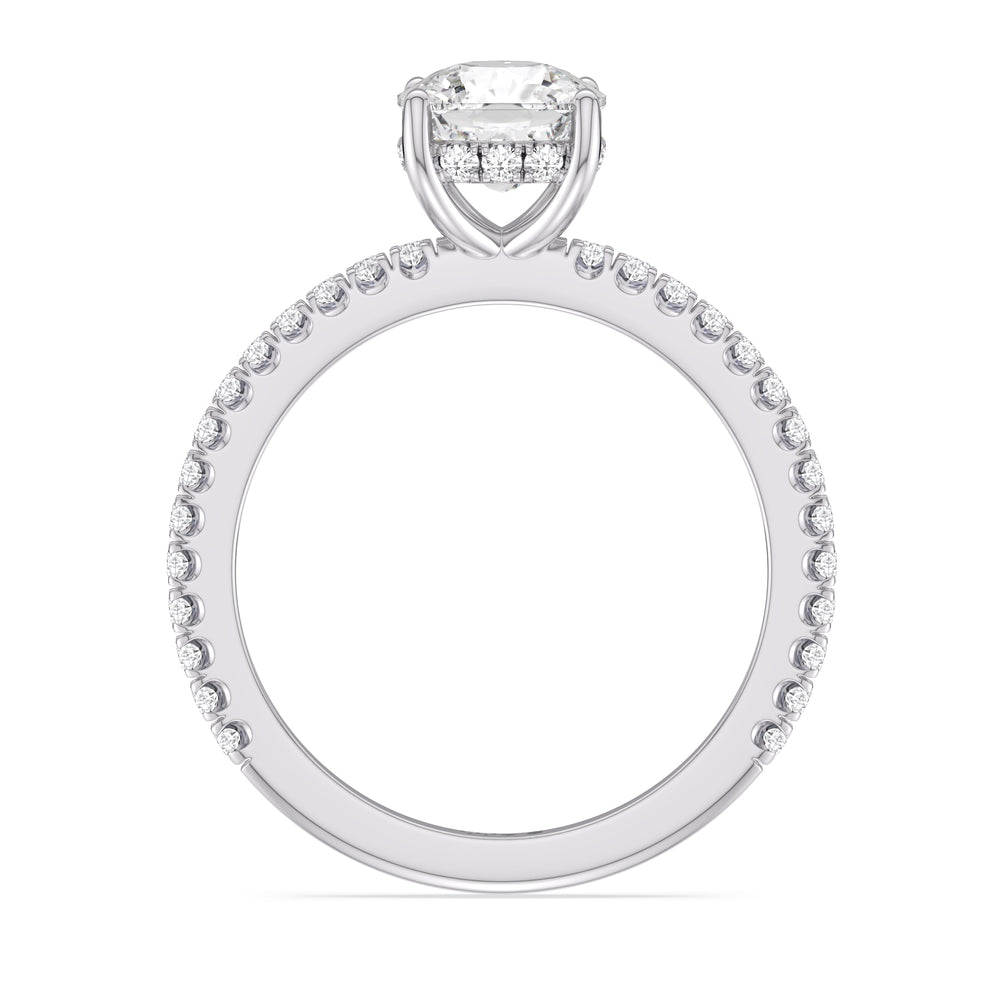 Classic Hidden Halo Engagement Ring with Cushion Cut Diamond in 14KT Platinum view 2
