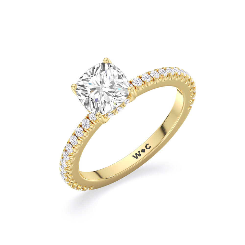 Classic Hidden Halo Engagement Ring with Cushion Cut Diamond in 14KT Yellow Gold view 3
