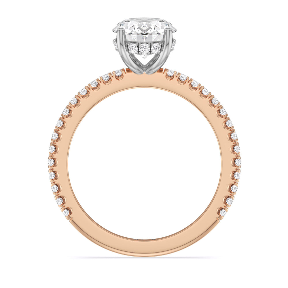 Classic Hidden Halo Engagement Ring with Oval Cut Diamond in 14KT White & Rose Gold view 2
