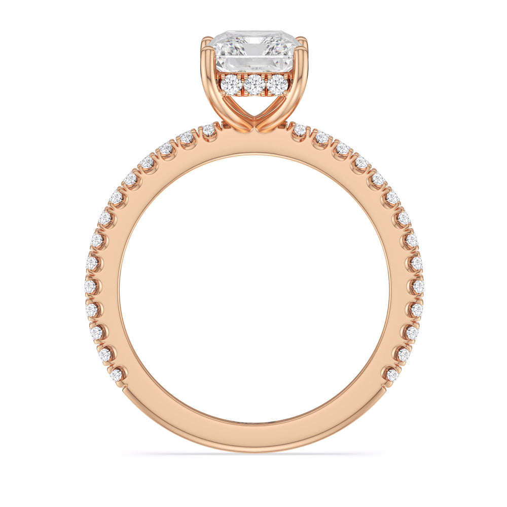 Classic Hidden Halo Engagement Ring with Radiant Cut Diamond in 14KT Rose Gold view 3
