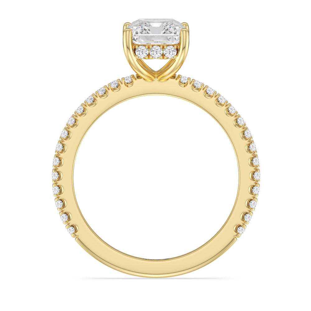 Classic Hidden Halo Engagement Ring with Radiant Cut Diamond in 14KT Yellow Gold view 3
