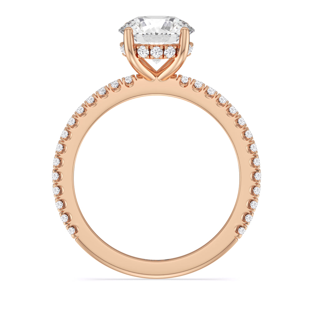 Classic Hidden Halo Engagement Ring with Round Cut Diamond in 14KT Rose Gold view 3

