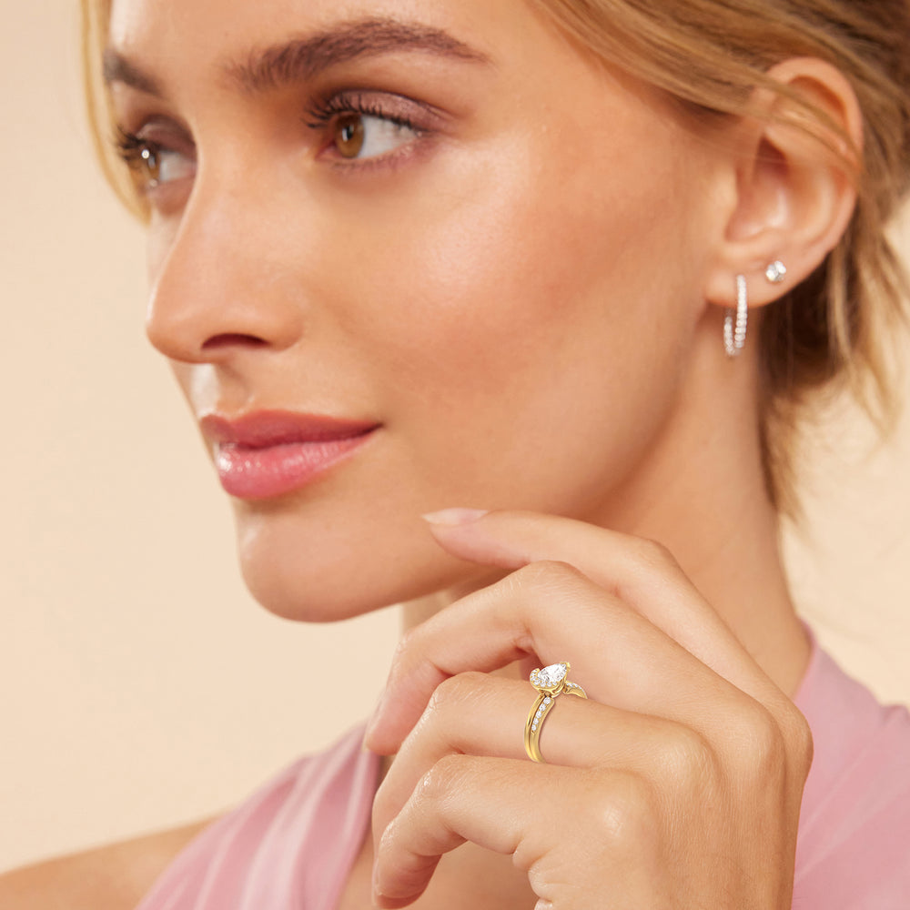 Model Wearing Begonia Petal East West Diamond Wedding Band view