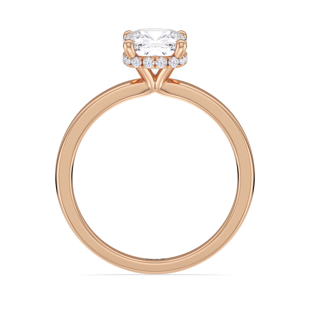 Modern Fine Line High Hidden Halo Solitaire Ring with Cushion Cut Diamond in 14KT Rose Gold view 2
