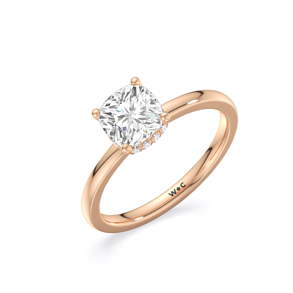 Modern Fine Line High Hidden Halo Solitaire Ring with Cushion Cut Diamond in 14KT Rose Gold view 3
