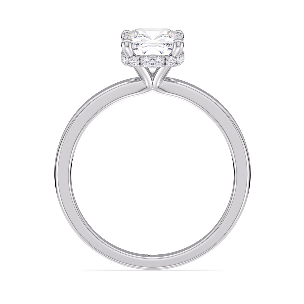 Modern Fine Line High Hidden Halo Solitaire Ring with Cushion Cut Diamond in 14KT Platinum view 2
