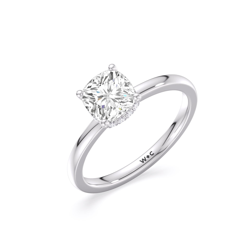 Modern Fine Line High Hidden Halo Solitaire Ring with Cushion Cut Diamond in 14KT Platinum view 3
