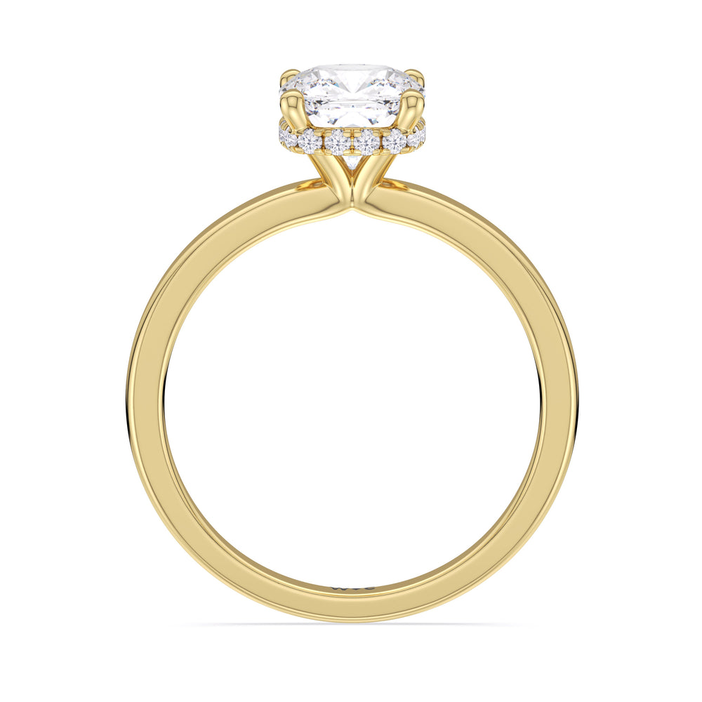 Modern Fine Line High Hidden Halo Solitaire Ring with Cushion Cut Diamond in 14KT Yellow Gold view 2
