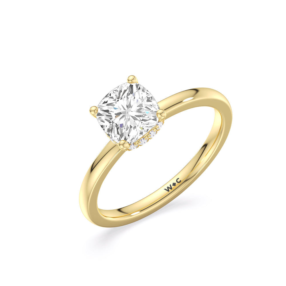 Modern Fine Line High Hidden Halo Solitaire Ring with Cushion Cut Diamond in 14KT Yellow Gold view 3

