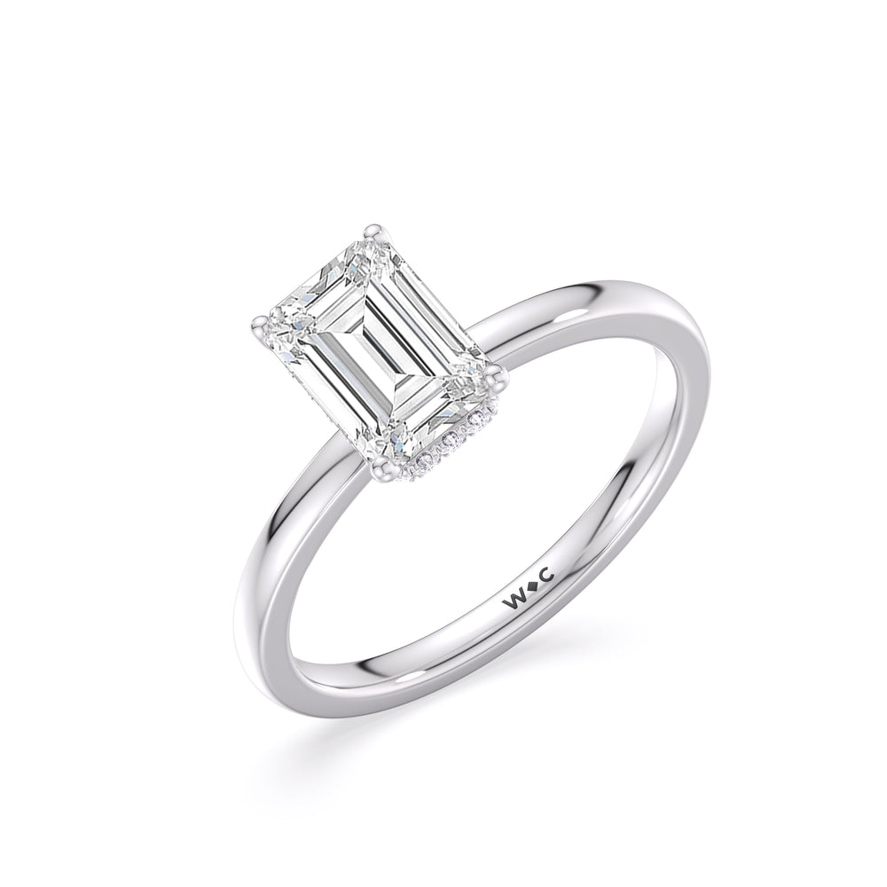 Modern Fine Line High Hidden Halo Solitaire Ring with Emerald Cut Diamond in 14KT Platinum view 4
