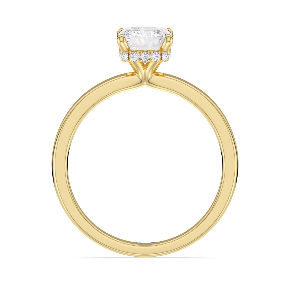 Modern Fine Line High Hidden Halo Solitaire Ring with Emerald Cut Diamond in 14KT Yellow Gold view 3
