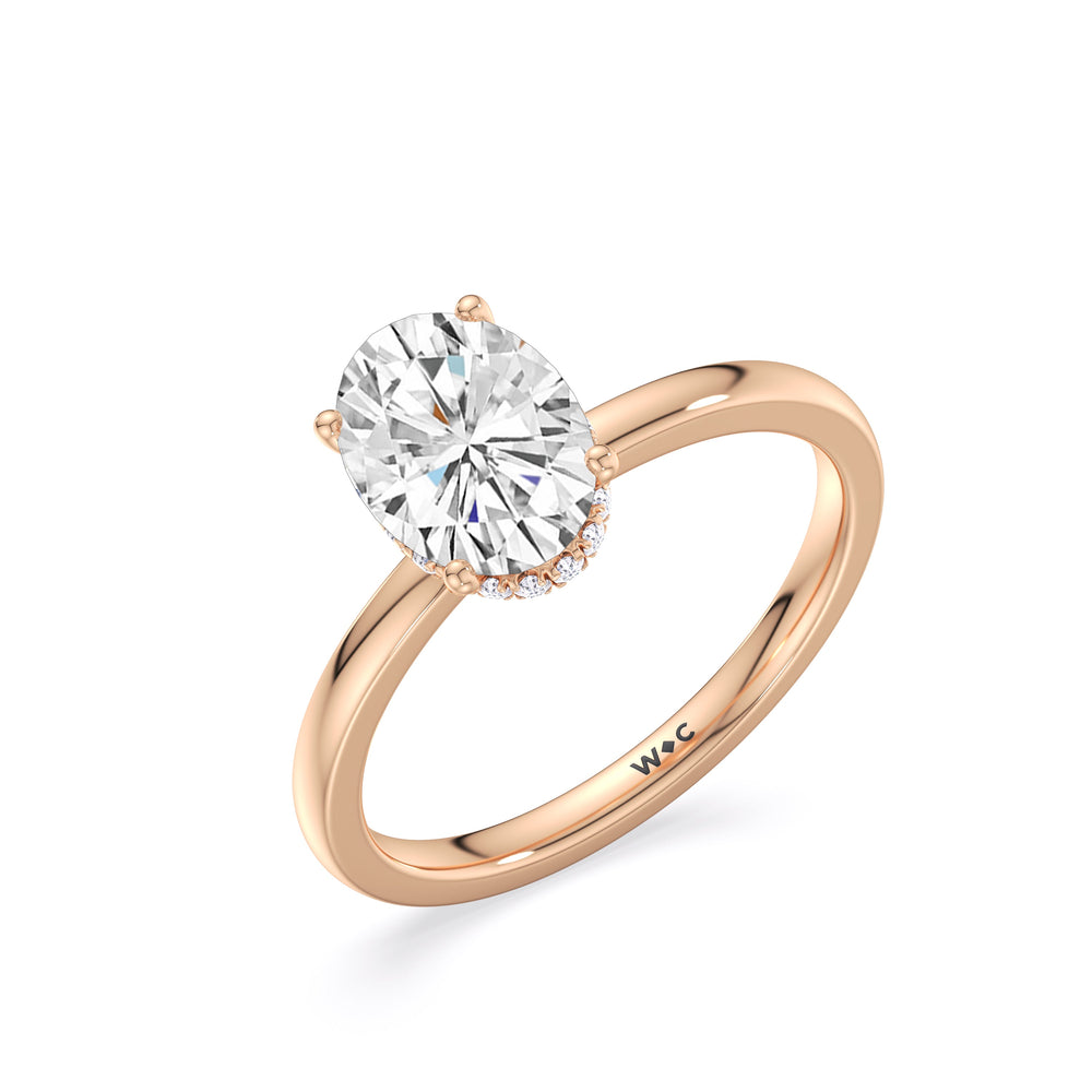 Modern Fine Line High Hidden Halo Solitaire Ring with Oval Cut Diamond in 14KT Rose Gold view 4
