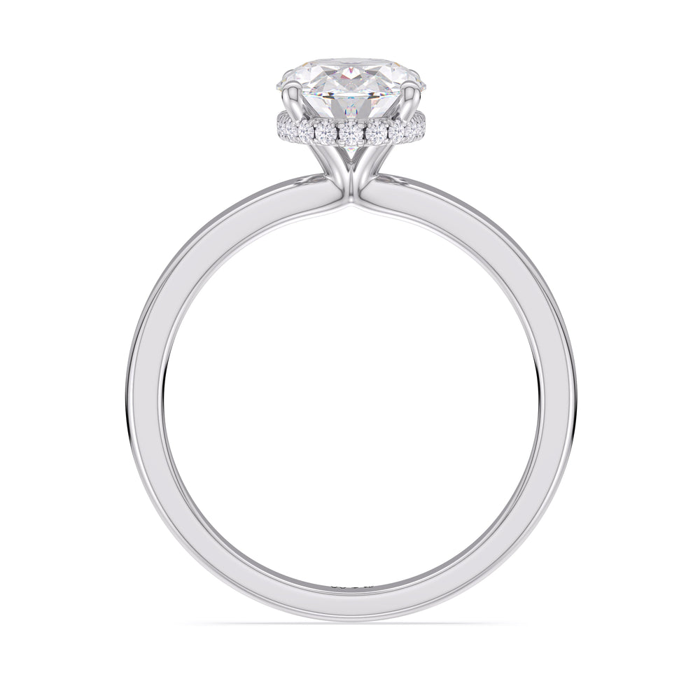 Modern Fine Line High Hidden Halo Solitaire Ring with Oval Cut Diamond in 14KT Platinum view 3
